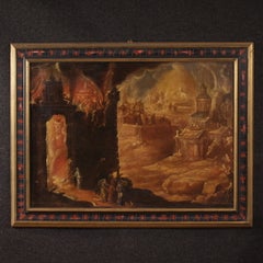 Lot und seine Töchter, Sodom im Feuer – antikes Gemälde, Öl auf Leinwand, Landschaft, 17. Jahrhundert