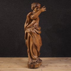 Antigua escultura de madera de Santa Catalina de Alejandría, estatua religiosa