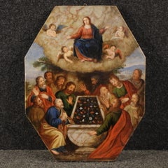 Antique oil painting on marble depicting the Assumption of the Virgin Mary 1
