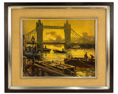 Impressionist London Working Boats Watercolor by Ceferino Olivé