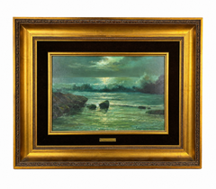 Atmospheric Seascape at Moonlight, Oil on Canvas, Signed