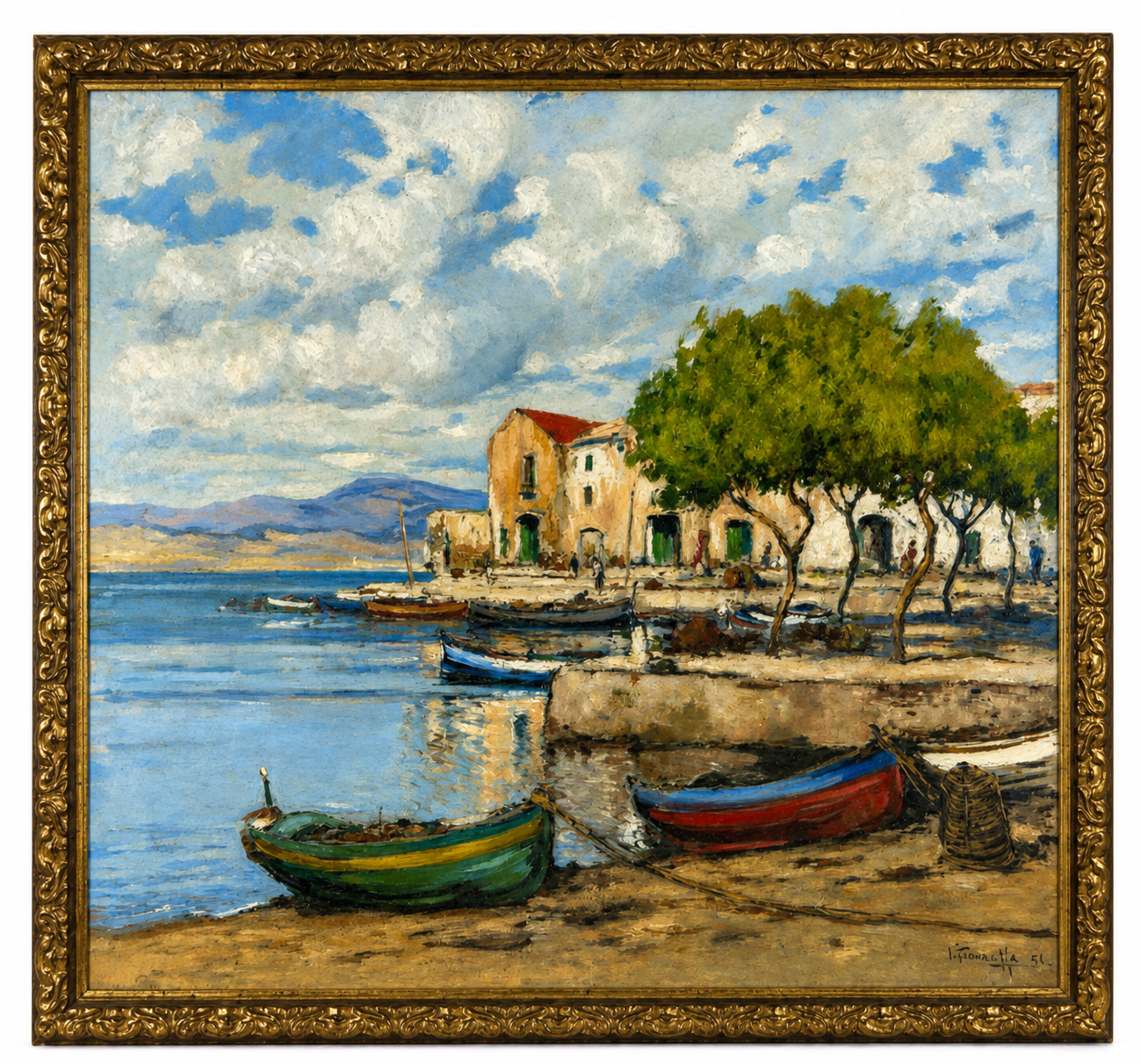 Costa Brava Harbor with Fishing Boats by Joaquim Terruella, 1942