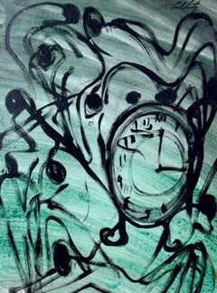 Toni Caldentey, Peinture figurative en techniques mixtes avec une horloge, 2004