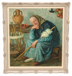 La hilandera - Huile sur toile - Signée et encadrée - 116 x 101 cm.