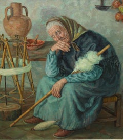 La hilandera - Huile sur toile - Signée et encadrée - 116 x 101 cm.