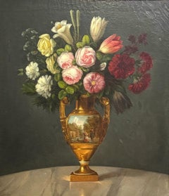 Gerolamo Navarra Large Floral Still Life Oil Painting, 19th Century.