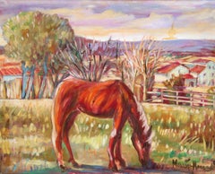 Le cheval rouge - Huile sur toile - Signée et encadrée