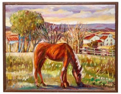 Le cheval rouge - Huile sur toile - Signée et encadrée