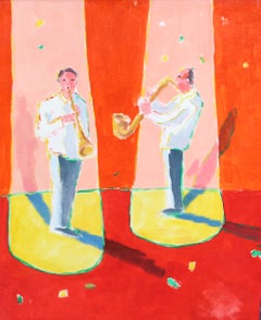 Intitolato "Músicos" - Olio su tela - Firmato e incorniciato
