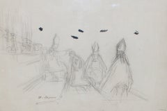 Scène catholique - Dessin au crayon - Signé et encadré