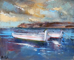 « Barcas en aguas azules » - Huile sur toile - Non encadrée