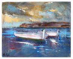 « Barcas en aguas azules » - Huile sur toile - Non encadrée
