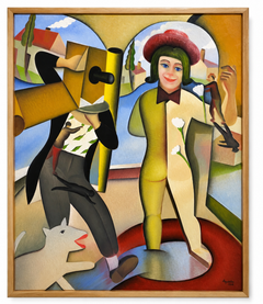 Carlos Aquilino “La Fotógrafa” Large Figurative Oil Painting, 1991