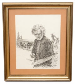 Autoretrato del artista - Dibujo a carbón - Firmado y enmarcado