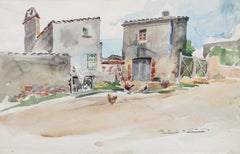Un coin de village - Aquarelle sur papier - Signée et encadrée