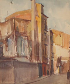 Calle de pueblo - Acuarela sobre papel - Firmado y enmarcado
