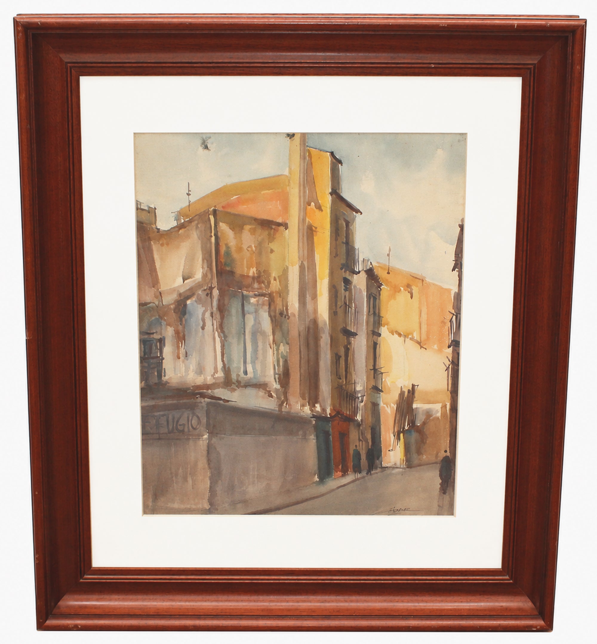 Calle de pueblo - Acuarela sobre papel - Firmado y enmarcado