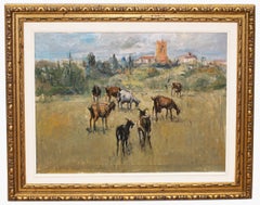 Pastoreo junto al pueblo (siglo XX) - Óleo sobre tela - Enmarcado