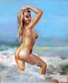 Baño entre las olas - Dibujo a pastel - Sin enmarcar - 55x45cm.