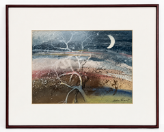 Jordi Andreu Fresquet Contemporary Mixed Media Landscape with Moon.