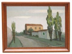 Chemin parmi les cyprès - Huile sur toile - Signée et encadrée