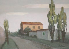 Chemin parmi les cyprès - Huile sur toile - Signée et encadrée