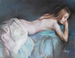 Ensueño en azul - Dibujo a pastel - Firmado y enmarcado - Años 80