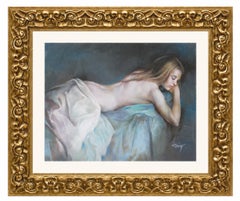 Ensueño en azul - Dibujo a pastel - Firmado y enmarcado - Años 80