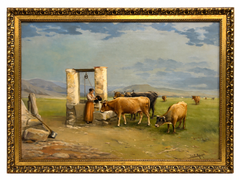 José María Marqués García Spanish Pastoral Landscape Oil Painting on Canvas
