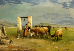 José María Marqués García Spanish Pastoral Landscape Oil Painting on Canvas