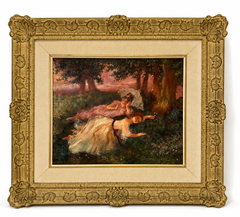 Montserrat Barta Prats Girls Resting in the Woods Oil Painting on Canvas.