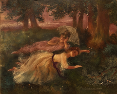 Montserrat Barta Prats Girls Resting in the Woods Oil Painting on Canvas.