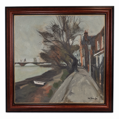 Antoni Vives Fierro London Riverside Landscape, Spanish Oil Painting on Canvas