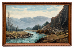 Martín Ruiz Anglada Large-Scale Spanish River and Mountain Landscape Oil Paintin