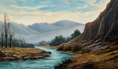 Martín Ruiz Anglada Large-Scale Spanish River and Mountain Landscape Oil Paintin