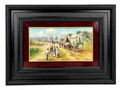 Rafael Atencia Spanish El Rocío Pilgrimage Oil on Copper in Dutch-Style Frame