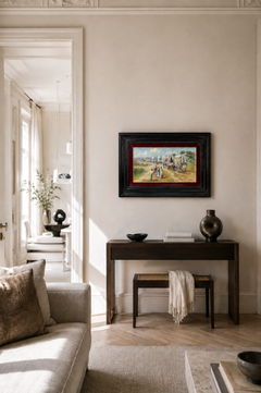 Rafael Atencia Spanish El Rocío Pilgrimage Oil on Copper in Dutch-Style Frame