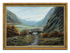 Martín Ruiz Anglada Spanish Mountain Landscape with Bridge Oil Painting on Canva