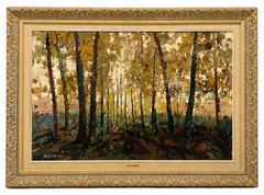 Luis Giner Bueno, "Paesaggio boschivo spagnolo", dipinto a olio su tela, 1973