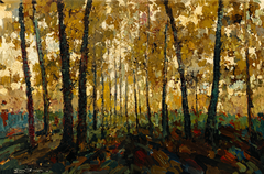 Luis Giner Bueno, "Paesaggio boschivo spagnolo", dipinto a olio su tela, 1973