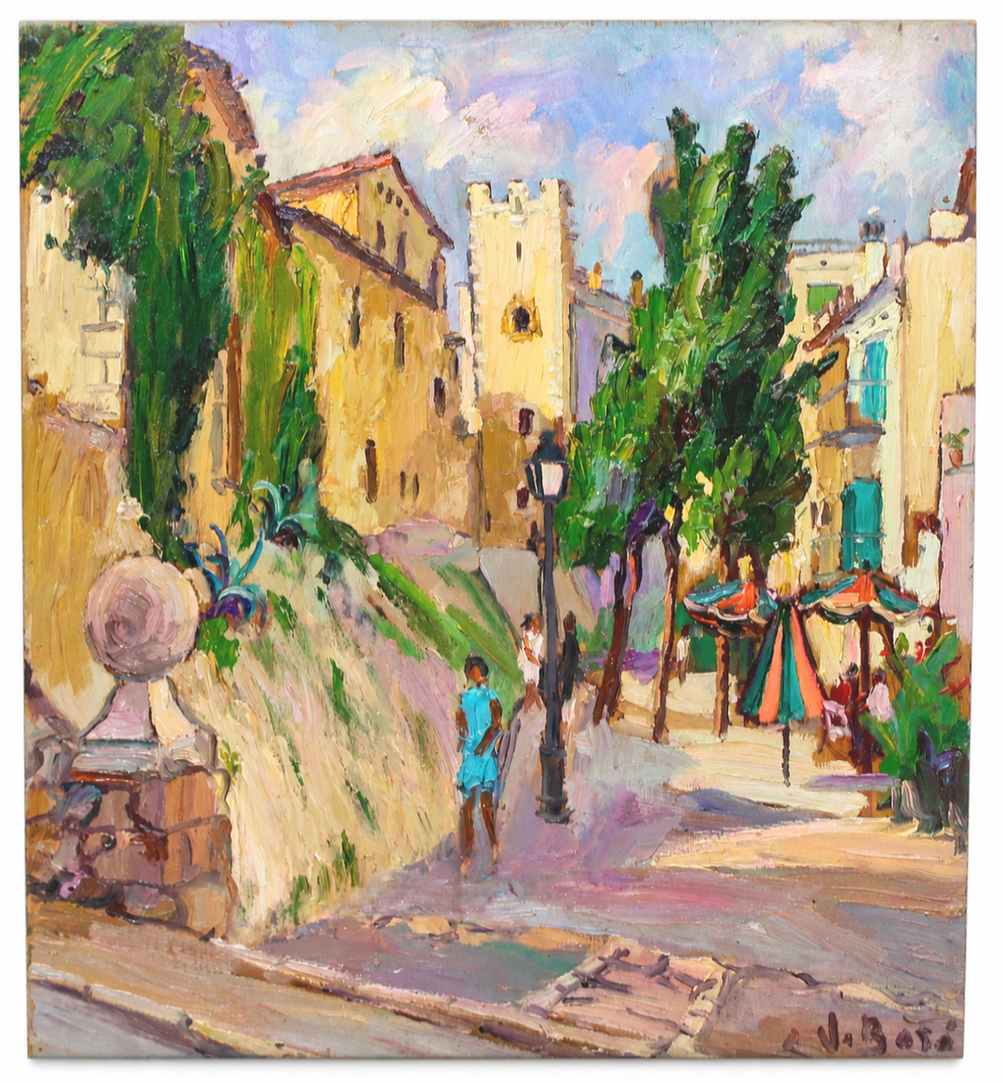 Figurative Painting de Joan Baro Magrinya - Titulado «Carrer del gavatxons» (Terrassa) - Óleo sobre tabla - Sin enmarcar