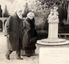Dibujo para la novela "Nieve en primavera" - Técnica mixta - Firmado y enmarcado