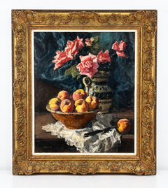Alfred Sisquella – „Pressecs i Roses“ – Stillleben – Öl auf Leinwand