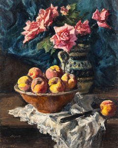 Alfred Sisquella – „Pressecs i Roses“ – Stillleben – Öl auf Leinwand