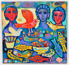Alberto Hernández – Uccelli e pesci, 1975 – Olio su tela