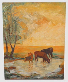 Landschaft mit Vieh – Öl auf Leinwand – Ungerahmt
