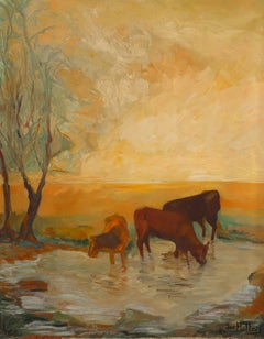 Landschaft mit Vieh – Öl auf Leinwand – Ungerahmt