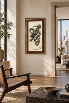 Japanese Dragon Mixed Media on Paper, 20th Century