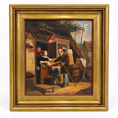 Austrian School Traveling Merchant Figurative Oil Painting on Zin