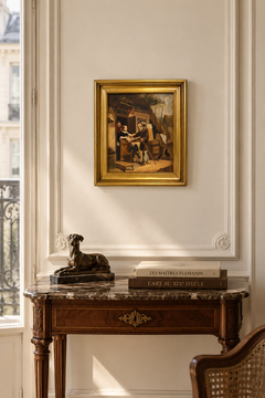 Austrian School Traveling Merchant Figurative Oil Painting on Zin